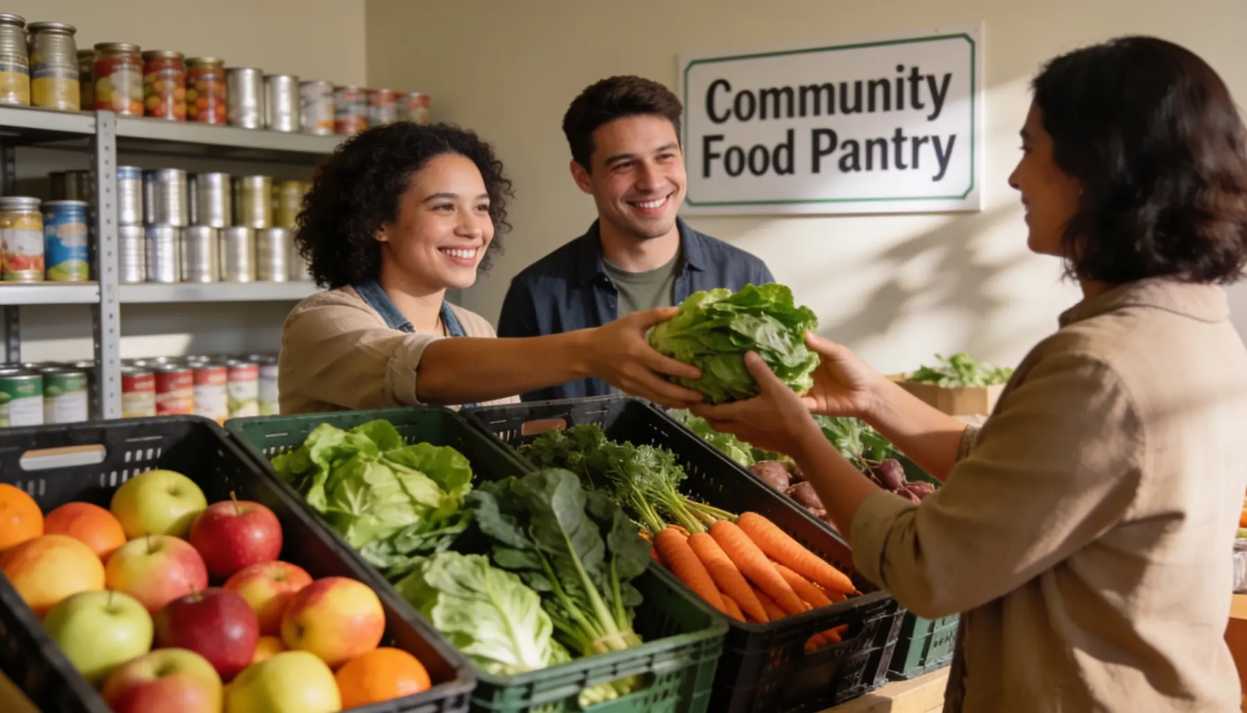 Volunteers packing fresh groceries at a community food bank